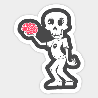 Cartoon Zombie with Brain - White Sticker